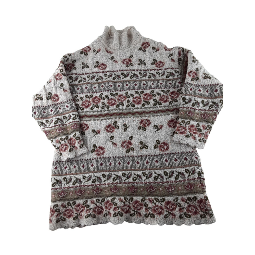 Vintage Servato Womens Rose Wool Blend Mock 3/4 Sleeve Carpet Rug Sweater S
